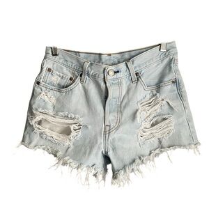 Levi’s 501 Women’s W28 Light Wash Distressed Cutoff Denim Shorts Button Fly